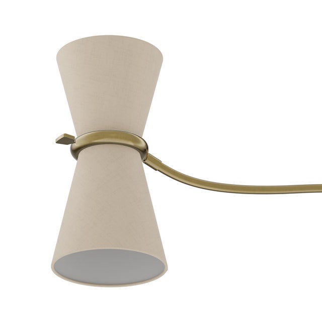 Gable Linear Chandelier, Antique Natural Brass with Oyster Shade For Sale - Image 4 of 7