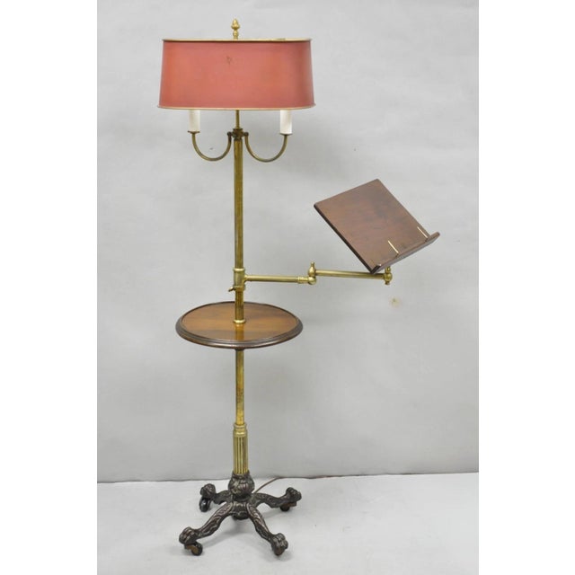 Victorian Antique English Victorian Cast Iron Paw Foot Walnut & Brass Lectern Table W Lamp For Sale - Image 3 of 18