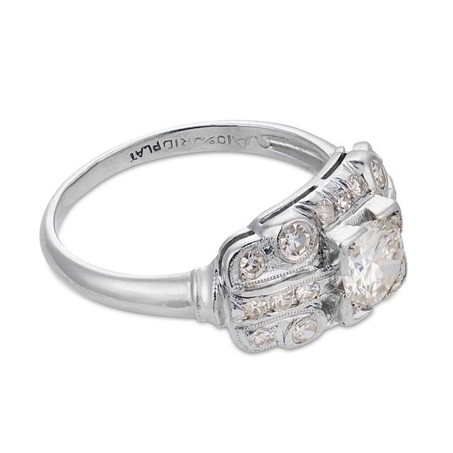1930s 1930s Art Deco Diamond Platinum Engagement Ring, Size 6 For Sale - Image 5 of 7