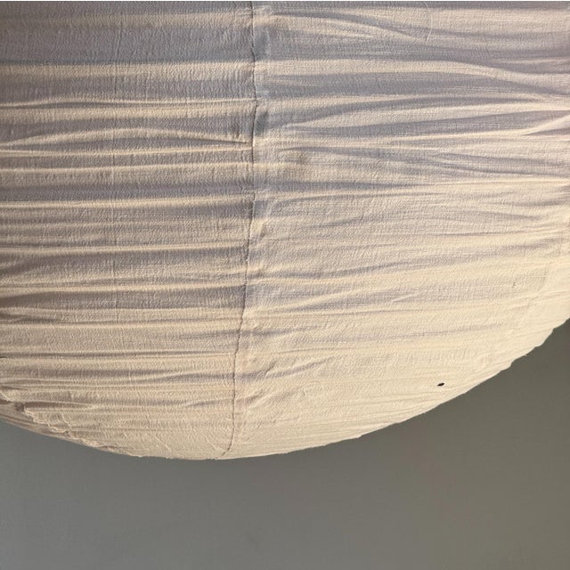 Very Large Round Pinkish Rattan and Natural Linen Pendant Light For Sale - Image 15 of 18