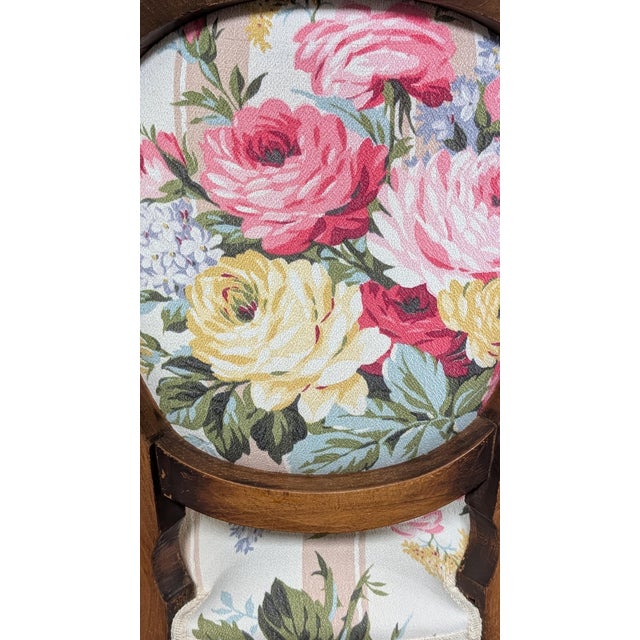 Vintage Louis XVI Style French Arm Chair Restyled/Restored- Vintage Cabbage Roses Floral Batkcloth Upholstery Fabric For Sale - Image 9 of 12