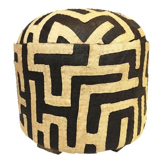 Custom Made Round Ottoman Made from African Kuba Textile For Sale