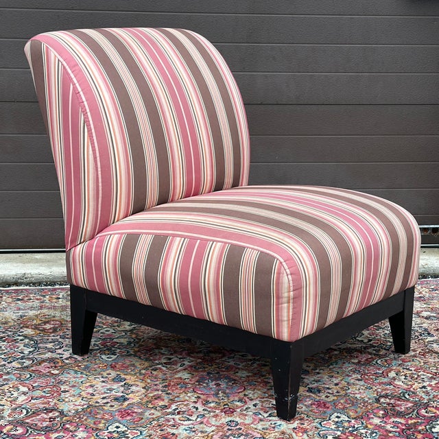 Vintage Mitchell Gold Striped Slipper Chair For Sale - Image 9 of 13