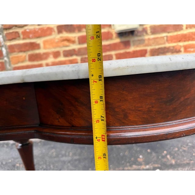 Antique Victorian Marble Top Flame Mahogany Low Console Table For Sale - Image 13 of 16