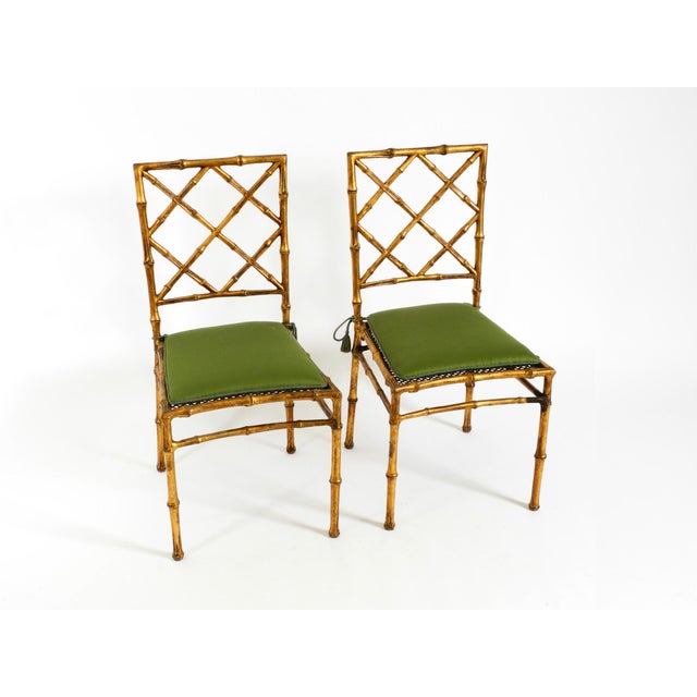 Regency Metal Chairs in Faux Bamboo with Golden Surface, 1970s, Set of 2 For Sale - Image 4 of 18