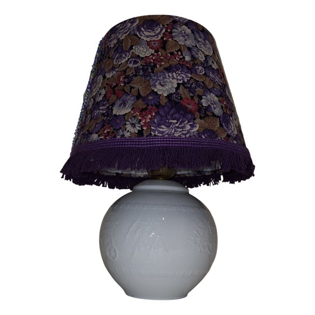 Mid-Century German Table Lamp with Porcelain Base from Alboth & Kaiser and Fabric Shade from Lamplove, 1950s For Sale