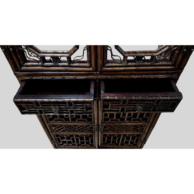 Wood Late Qing Dynasty Tall Bamboo Open-Fretwork Display Cabinet For Sale - Image 7 of 13