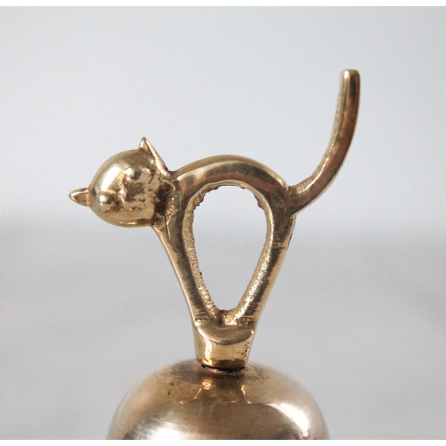 Mid-Century Polished Brass Arching Cat Dinner Bell For Sale In Milwaukee - Image 6 of 7