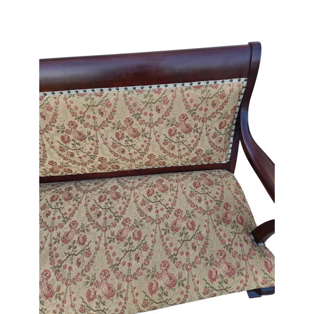 Antique French Carved Settee Love Seat Sofa Bench Empire Mahogany For Sale - Image 11 of 18