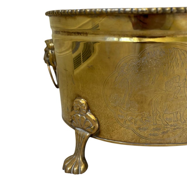 Vintage Asian Motif Lion Head Oval Brass Cachepot Planter For Sale In Chicago - Image 6 of 9