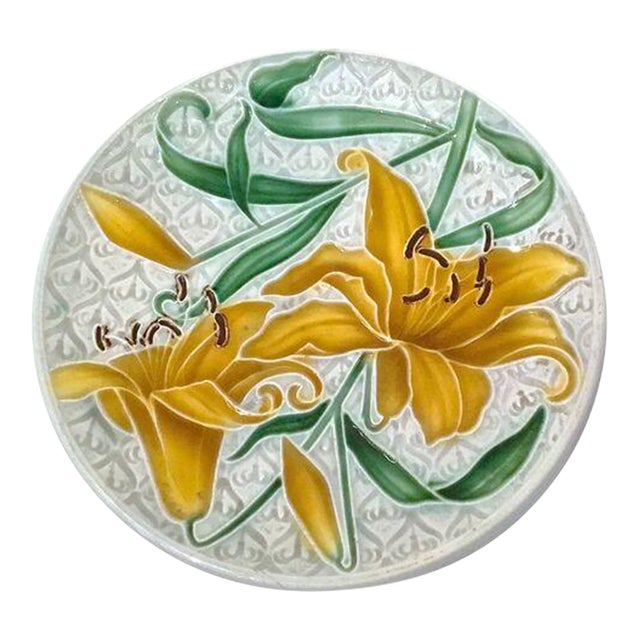 Antique English Majolica Lily Plate For Sale