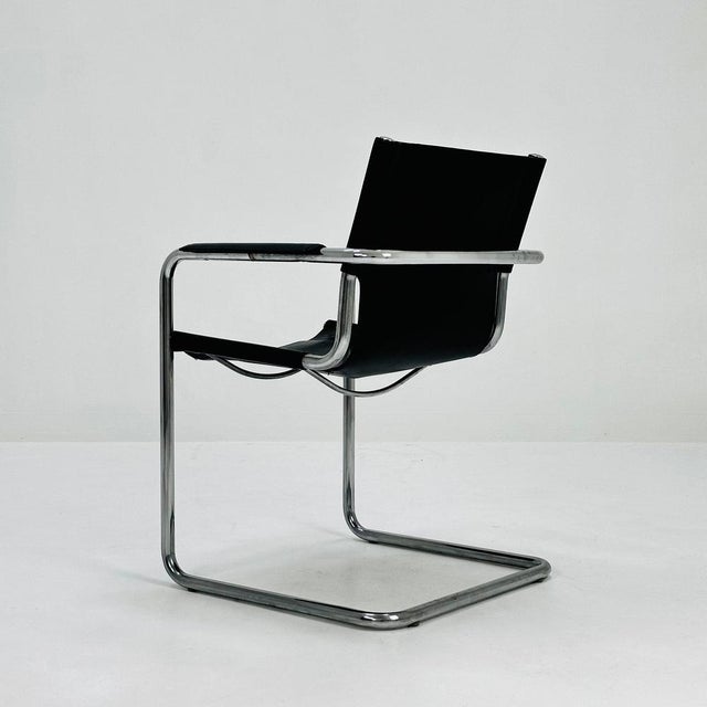 Marcel Breuer Vintage Italian Visitor Chair in Black Leather by Marcel Breuer, 1980s For Sale - Image 4 of 11