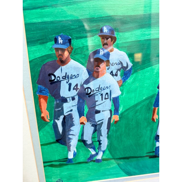 Green MLB Los Angeles Dodgers Watercolor Artwork, Signed For Sale - Image 8 of 12