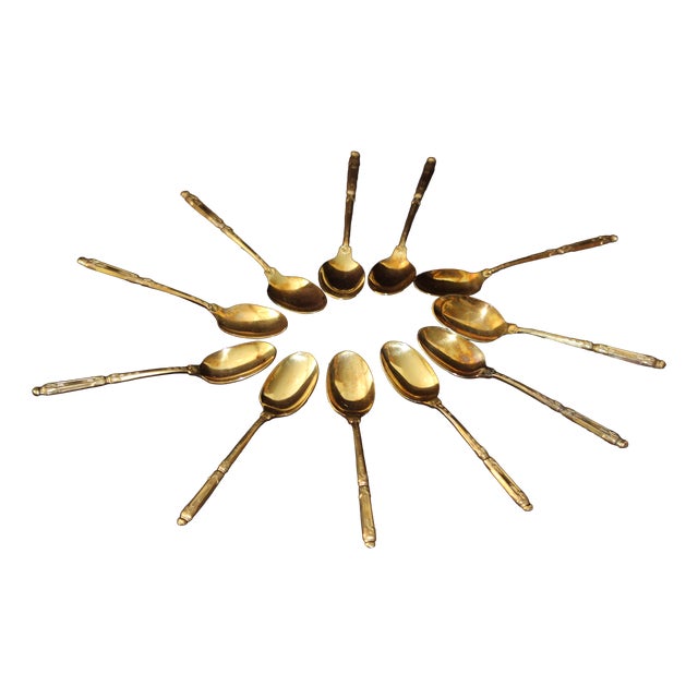 Gold-Plated Coffee Spoons, France, Set of 11 For Sale