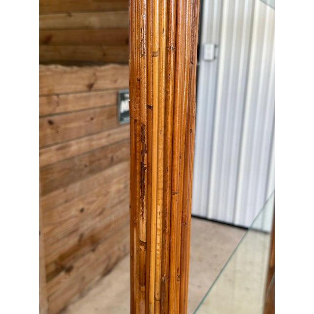 Monumental Vintage Pencil Rattan Waterfall Étagère With Glass Shelves For Sale - Image 11 of 12