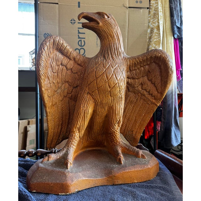 Late 20th Century Pair of 23” Vintage Glazed Terra Cotta Federal Eagle Sculptures For Sale - Image 5 of 12