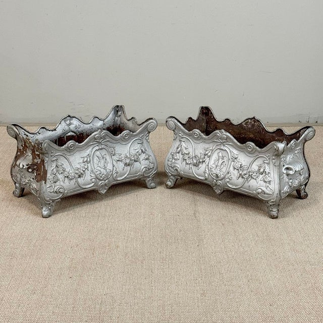 Early 20th Century Pair Antique French Louis XIV Style Cast Iron Jardinières For Sale - Image 5 of 17