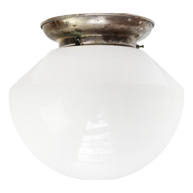 Belgian White Opaline Glass Ceiling Lamp, 1920s For Sale
