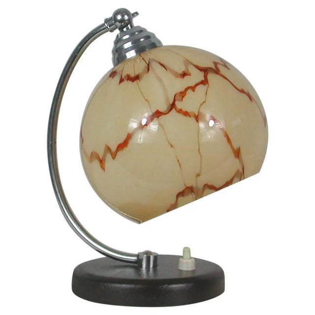 French Walnut, Chrome & Opaline Glass Table Lamp, 1930s For Sale - Image 14 of 14