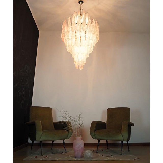 Large Vintage Italian Murano Glass Chandelier with 85 Glass Pink Petals Drop, 1990 For Sale - Image 14 of 15