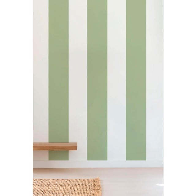 Clubhouse Stripe Grasscloth Wallpaper by House Party | Trellis Green & White | 8 Yards For Sale - Image 9 of 9