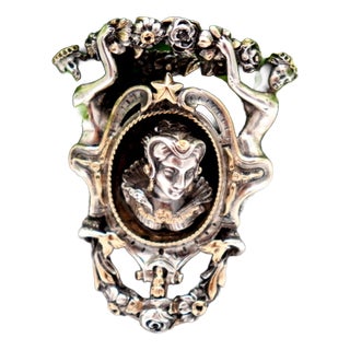 Gold and Silver Brooch with Reliefs and Applications For Sale