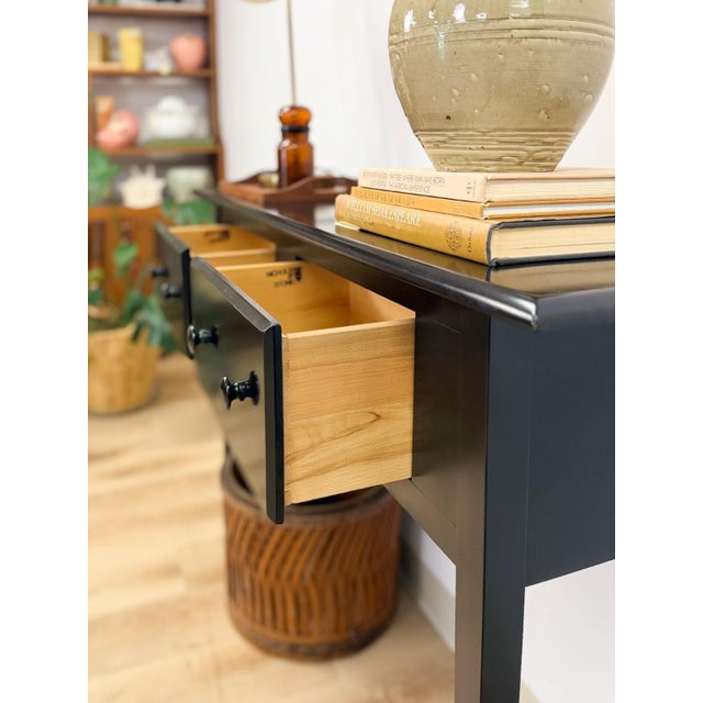 Nichols and Stone Solid Black Wood Console Two Drawers Modern Transitional For Sale - Image 11 of 16