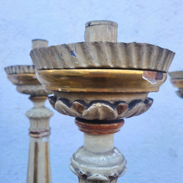 Lacquered and Gilded Wooden Candleholders, Early 19th Century, Set of 6 For Sale - Image 3 of 18