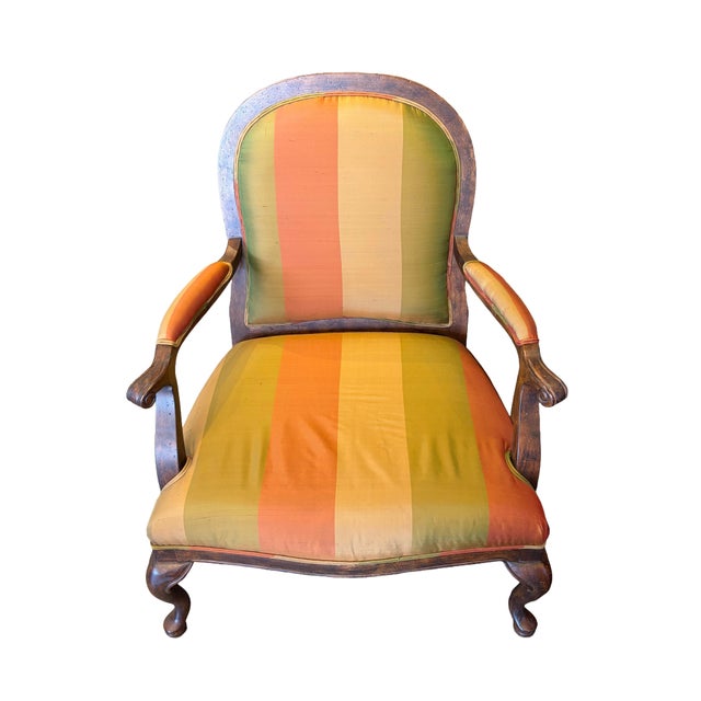 French Pair of 1970s Louis XV Multi-Colored Stripe Chair For Sale - Image 3 of 7