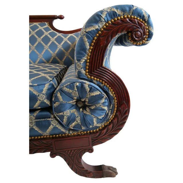 19th Century Empire Style Mahogany Framed Upholstered Sofa For Sale - Image 4 of 13