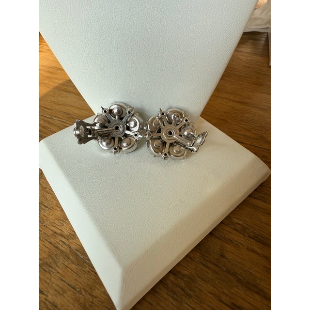 Transparent 1950s Vintage Coro Faux Diamond Cluster Clip on Earrings, A Pair For Sale - Image 8 of 8