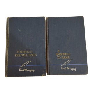 Ernest Hemingway Vintage Blue Linen Hard Cover Books, "For Whom the Bell Tolls" & "A Farewell to Arm"- Set of 2 For Sale