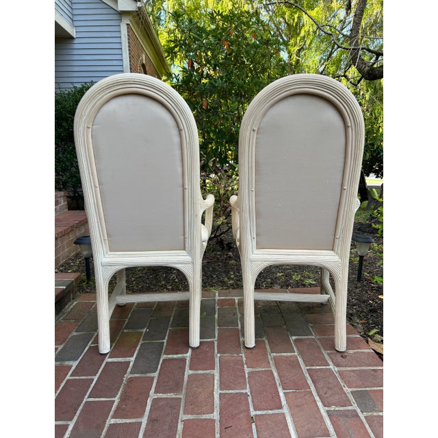 Vintage 1980s American Drew Post Modern Round Back Split Reed Arm Chairs - a Pair For Sale - Image 4 of 12