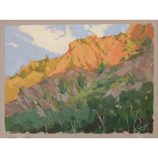 To the Brim by Judd Mercer | Gouache On Paper Landscape of colorful hills and greenery. For Sale