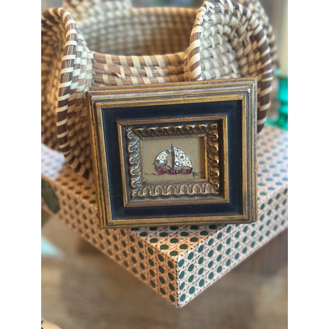 Vintage Folk Art Small Sailboat Picture, Framed For Sale - Image 9 of 9