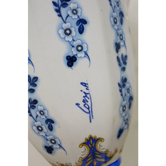 Mid 20th Century 2 Jb Hirsch Corsi Italian Blue & White Floral Porcelain Mantel Vases Urns 9" For Sale - Image 15 of 16
