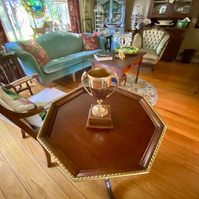 Wood Classic Gold-Tone Metal Loving Cup Trophy Mounted on a Tiered Walnut Wood Base. For Sale - Image 7 of 13