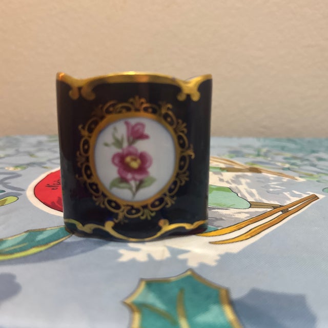 Art Nouveau Mid-20th Century JLMenau Graf Von Henneberg Echt Kobalt Porcelain Holder For Sale - Image 3 of 6