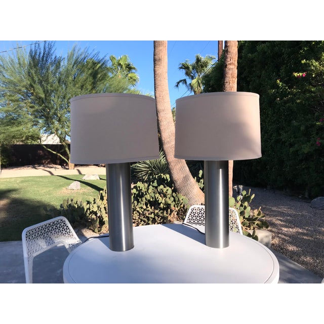 Brushed Chrome Cylinder Table Lamps by Kovacs for Kovacs