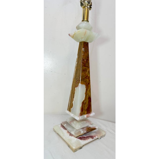 1990s Abstract Large Solid Heavy Brown White Green Onyx Stone Electric Table Lamp Light For Sale In New York - Image 6 of 13