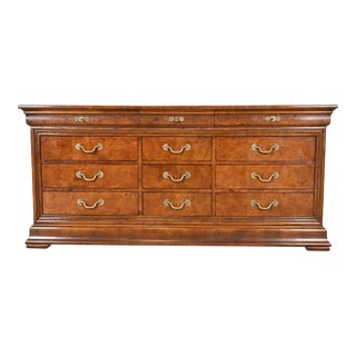 Henredon French Empire Burl Wood Twelve Drawer Dresser For Sale