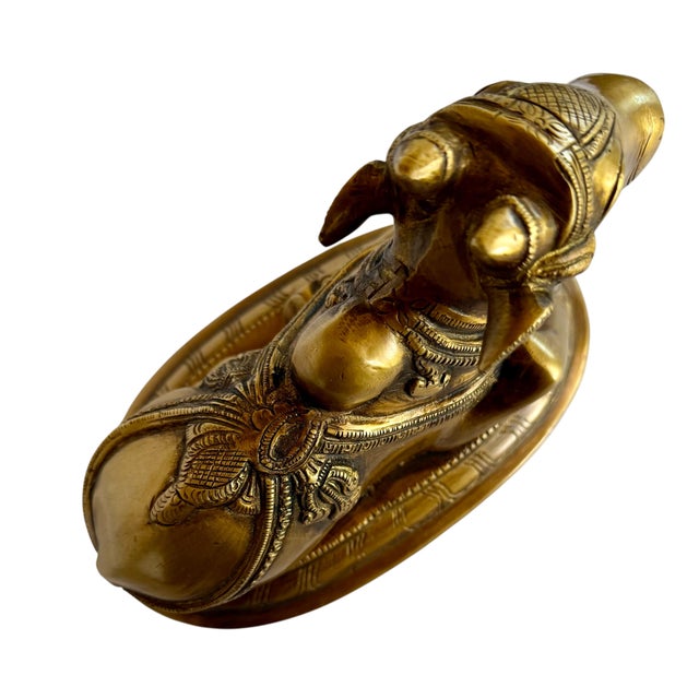 1950s Mid Century South Indian Brass Statue of Shiva's Bull Nandi Metal Antique For Sale - Image 14 of 14