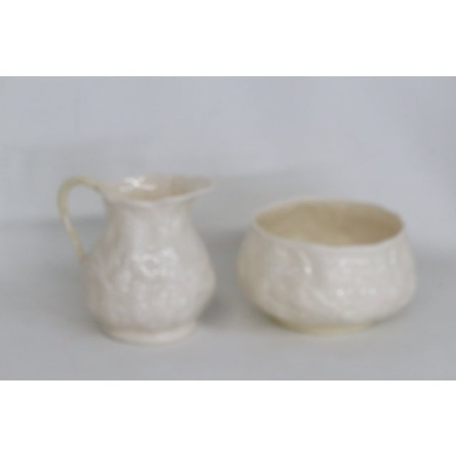 Belleek Pottery Ltd. Belleek Ireland Porcelain Lotus Pattern Creamer and Sugar Bowl Set 4638b For Sale - Image 4 of 14