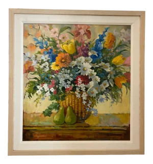 Nantucket Floral Still Life, Oil Painting by Ann W. Gibb a.w.s., Framed