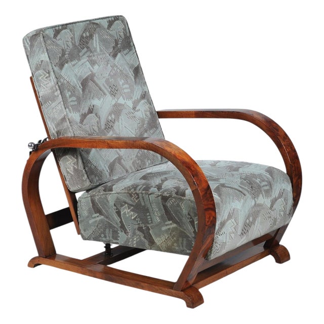 Czech Art Deco Walnut and Chrome Reclining Armchair, 1930s For Sale