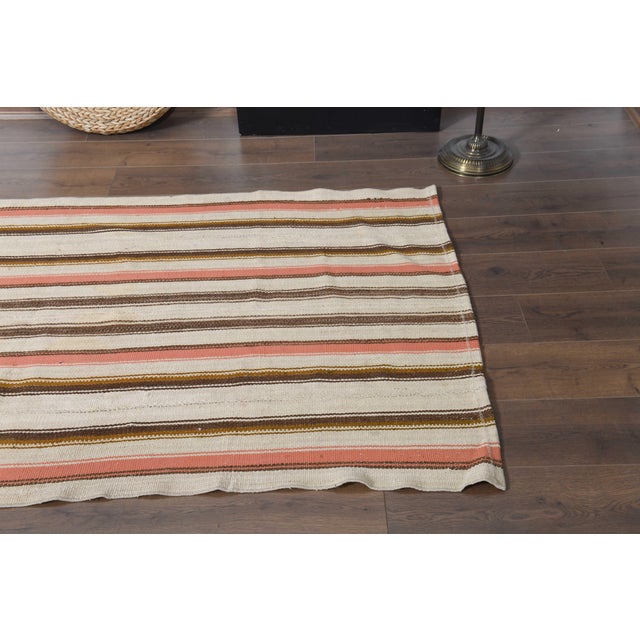 1970s Vintage Handmade Wool Cotton Turkish Beige Runner Rug For Sale - Image 10 of 11