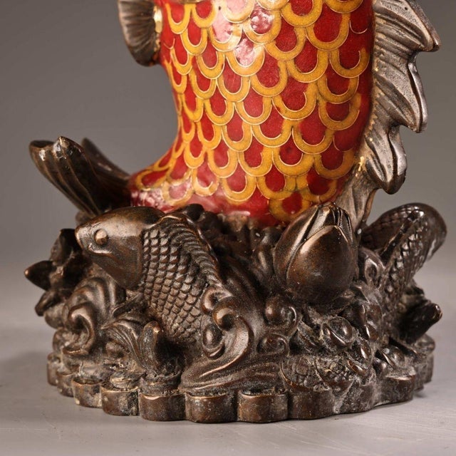 Bronze Late 19th Century Cloisonné Enamel Fish Statue With Bronze Base, 2.6kg For Sale - Image 8 of 9