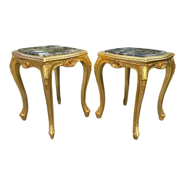 Gold French Style Marble Top Side Tables a Pair. Custom Made Chairish