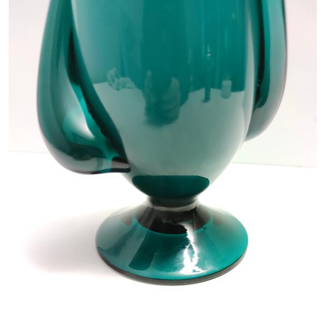 Vintage Teal Encased and Hand-Blown Murano Glass Flower Vase, Italy, 1960s For Sale - Image 9 of 12