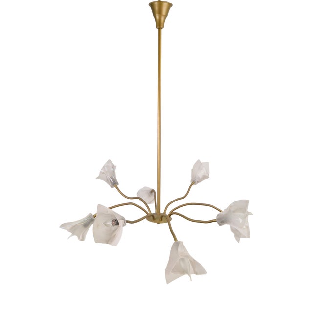 Vintage Flex Pendant Light with Eight Arms in Brass and Acrylic, 1970 For Sale